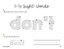 Free second grade worksheet, beginner sight word for 2nd graders and high frequency word 'don’t', sight word worksheet includes q-tip painting, sight word tracing and handwriting, third 100 fry sight words, Dolch, PDF