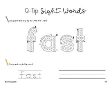 Free second grade worksheet, beginner sight word for 2nd graders and high frequency word 'fast', sight word worksheet includes q-tip painting, sight word tracing and handwriting, fourth 100 fry sight words, Dolch, PDF