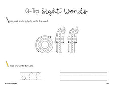 Free second grade worksheet, beginner sight word for 2nd graders and high frequency word 'off', sight word worksheet includes q-tip painting, sight word tracing and handwriting, second 100 fry sight words, Dolch, PDF