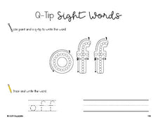 Free second grade worksheet, beginner sight word for 2nd graders and high frequency word 'off', sight word worksheet includes q-tip painting, sight word tracing and handwriting, second 100 fry sight words, Dolch, PDF