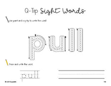 Free second grade worksheet, beginner sight word for 2nd graders and high frequency word 'pull', sight word worksheet includes q-tip painting, sight word tracing and handwriting, Dolch, PDF