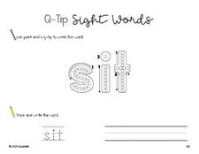 Free second grade worksheet, beginner sight word for 2nd graders and high frequency word 'sit', sight word worksheet includes q-tip painting, sight word tracing and handwriting, Dolch, PDF
