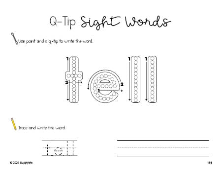 Free second grade worksheet, beginner sight word for 2nd graders and high frequency word 'tell', sight word worksheet includes q-tip painting, sight word tracing and handwriting, second 100 fry sight words, Dolch, PDF