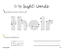 Free second grade worksheet, beginner sight word for 2nd graders and high frequency word 'their', sight word worksheet includes q-tip painting, sight word tracing and handwriting, first 100 fry sight words, Dolch, PDF