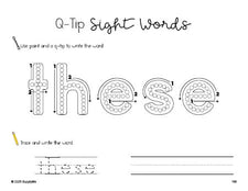 Free second grade worksheet, beginner sight word for 2nd graders and high frequency word 'these', sight word worksheet includes q-tip painting, sight word tracing and handwriting, first 100 fry sight words, Dolch, PDF