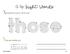 Free second grade worksheet, beginner sight word for 2nd graders and high frequency word 'those', sight word worksheet includes q-tip painting, sight word tracing and handwriting, third 100 fry sight words, Dolch, PDF