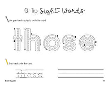 Free second grade worksheet, beginner sight word for 2nd graders and high frequency word 'those', sight word worksheet includes q-tip painting, sight word tracing and handwriting, third 100 fry sight words, Dolch, PDF
