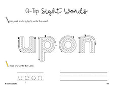 Free second grade worksheet, beginner sight word for 2nd graders and high frequency word 'upon', sight word worksheet includes q-tip painting, sight word tracing and handwriting, fourth 100 fry sight words, Dolch, PDF