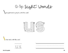 Free second grade worksheet, beginner sight word for 2nd graders and high frequency word 'us', sight word worksheet includes q-tip painting, sight word tracing and handwriting, second 100 fry sight words, Dolch, PDF