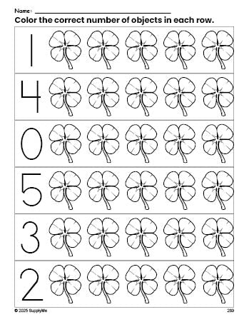Shamrock Color By Code Math Sheet FREE Shamrock Count and Color Worksheet for Preschoolers, St. Patrick's ...
