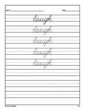 Free third grade sight word cursive tracing worksheet, high frequency word 'laugh', Dolch, PDF