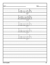 Free third grade sight word tracing worksheet, high frequency word 'laugh', Dolch, PDF