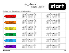 Free third grade worksheet, rainbow sight word tracing worksheet, beginner sight word for 3rd graders and high frequency word 'start', third 100 fry sight words, Dolch, PDF