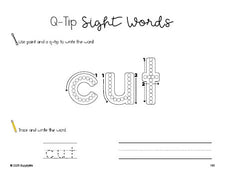Free third grade worksheet, beginner sight word for 3rd graders and high frequency word 'cut', sight word worksheet includes q-tip painting, sight word tracing and handwriting, third 100 fry sight words, Dolch, PDF