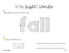 Free third grade worksheet, beginner sight word for 3rd graders and high frequency word 'fall', sight word worksheet includes q-tip painting, sight word tracing and handwriting, fourth 100 fry sight words, Dolch, PDF