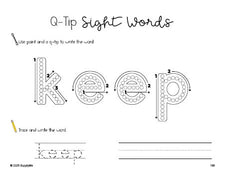 Free third grade worksheet, beginner sight word for 3rd graders and high frequency word 'keep', sight word worksheet includes q-tip painting, sight word tracing and handwriting, third 100 fry sight words, Dolch, PDF