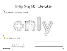 Free third grade worksheet, beginner sight word for 3rd graders and high frequency word 'only', sight word worksheet includes q-tip painting, sight word tracing and handwriting, second 100 fry sight words, Dolch, PDF