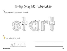 Free third grade worksheet, beginner sight word for 3rd graders and high frequency word 'start', sight word worksheet includes q-tip painting, sight word tracing and handwriting, third 100 fry sight words, Dolch, PDF
