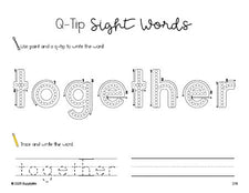 Free third grade worksheet, beginner sight word for 3rd graders and high frequency word 'together', sight word worksheet includes q-tip painting, sight word tracing and handwriting, third 100 fry sight words, Dolch, PDF