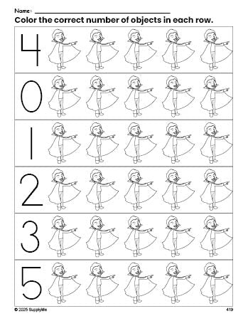 Free printable vampire Halloween count and color worksheet for preschoolers, Halloween coloring page and counting worksheet numbers 0-5, PDF