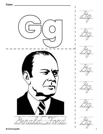 FREE Printable Gerald Ford Presidents' Day Coloring Page and Cursive ...