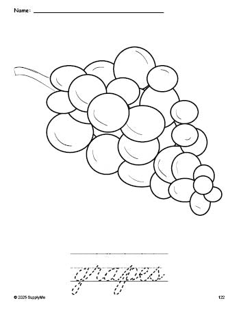 Grape In Cursive FREE Printable Grapes Coloring Page and Cursive Word Tracing Worksheet ...