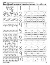 Free printable Halloween bat counting worksheet for preschool and pre-k with number tracing practice 1-10, PDF