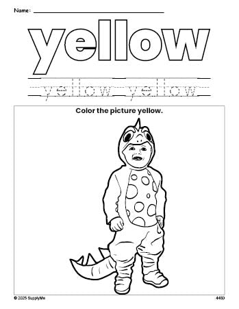 FREE Halloween Costume Color Yellow Coloring Page and Color Worksheet ...