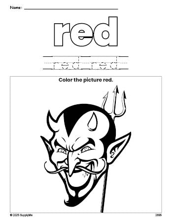Red Devil Coloring FREE Halloween Devil Color Red Coloring Page and Color Worksheet, Red ...