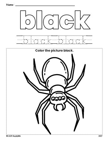 FREE Halloween Spider Color Black Coloring Page and Color Worksheet ...