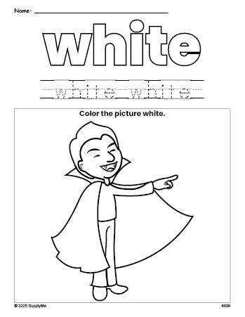 FREE Halloween Vampire Color White Coloring Page and Color Worksheet ...
