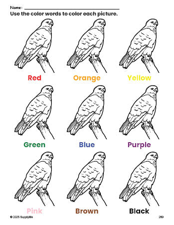 Hawk Worksheet FREE Hawk Coloring Page and Color Worksheet for Preschoolers to Learn ...