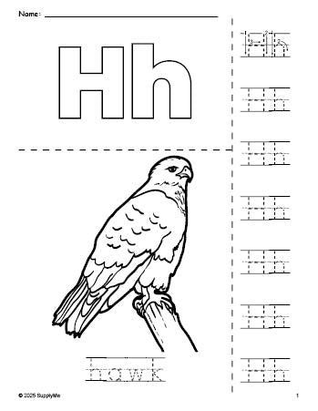 Hawk Worksheet FREE Printable Hawk Coloring Page and Letter Tracing Worksheet, Letter ...