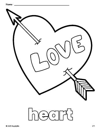Free printable heart Valentine's Day coloring page for preschool, pre-k, and kindergarten, PDF