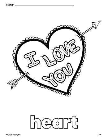 Free printable heart Valentine's Day coloring page for preschool, pre-k, and kindergarten, PDF