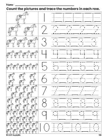 FREE Printable Horse Counting Worksheet for Preschool and Pre-K with ...