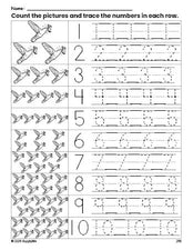 Free printable humming bird counting worksheet for preschool and pre-k with number tracing practice 1-10, PDF