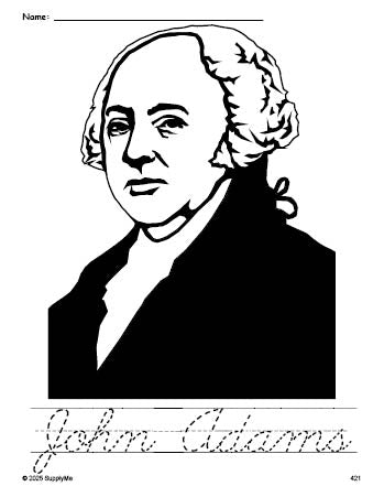 FREE Printable John Adams Presidents Day Coloring Page And Cursive free-printable-john-adams-presidents-day-coloring-page-and-cursive
