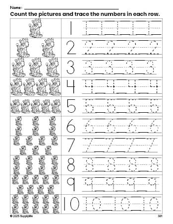 Free printable king counting worksheet for preschool and pre-k with number tracing practice 1-10, PDF