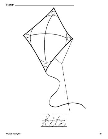 FREE Printable Kite Coloring Page and Cursive Word Tracing Worksheet ...