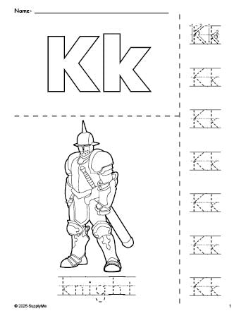 Math Worksheet Knight FREE Printable Knight Coloring Page and Letter Tracing Worksheet ...