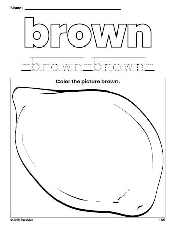 Free lemon color brown coloring page and color worksheet, brown worksheet for preschoolers to learn colors, printable PDF