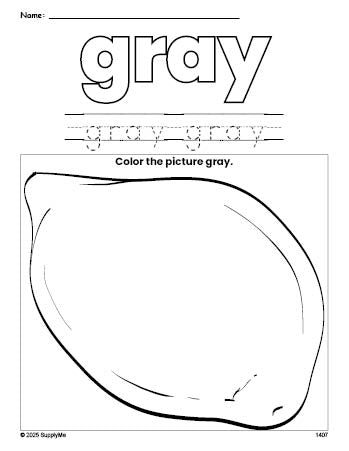 Free lemon color gray coloring page and color worksheet, gray worksheet for preschoolers to learn colors, printable PDF