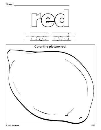 Free lemon color red coloring page and color worksheet, red worksheet for preschoolers to learn colors, printable PDF