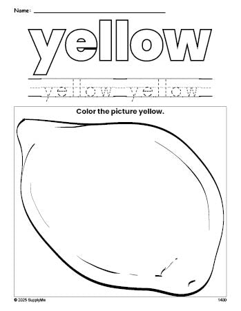 FREE Lemon Color Yellow Coloring Page and Color Worksheet, Yellow ...