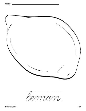 Lemon Cursive FREE Printable Lemon Coloring Page and Cursive Word Tracing Worksheet ...