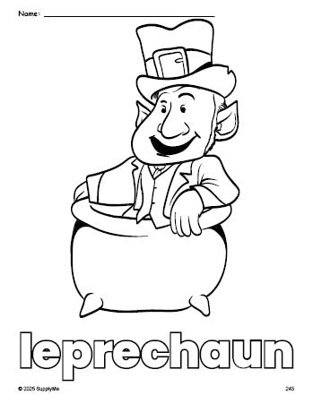 Free printable leprechaun St. Patrick's Day coloring page for preschool, pre-k, and kindergarten, PDF