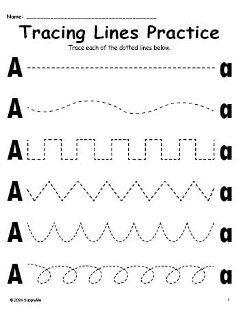 Letter A Line Tracing Worksheet, Uppercase And Lowercase Letters