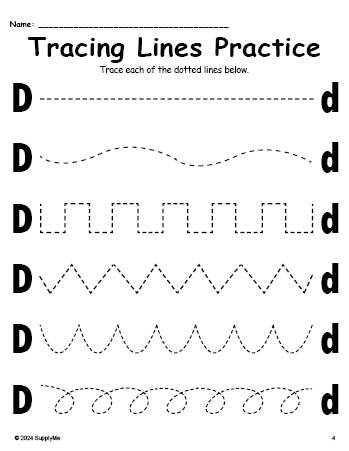 Letter D Line Tracing Worksheet, Uppercase And Lowercase Letters