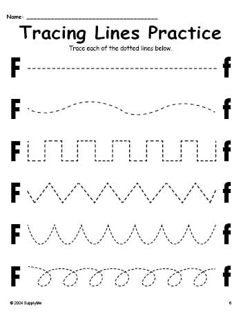 Letter F Line Tracing Worksheet, Uppercase And Lowercase Letters